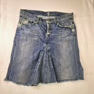Y2K 7 for All Mankind Womens Jean Skirt Size 29 Button Fly Denim Pleated Raw Hem
